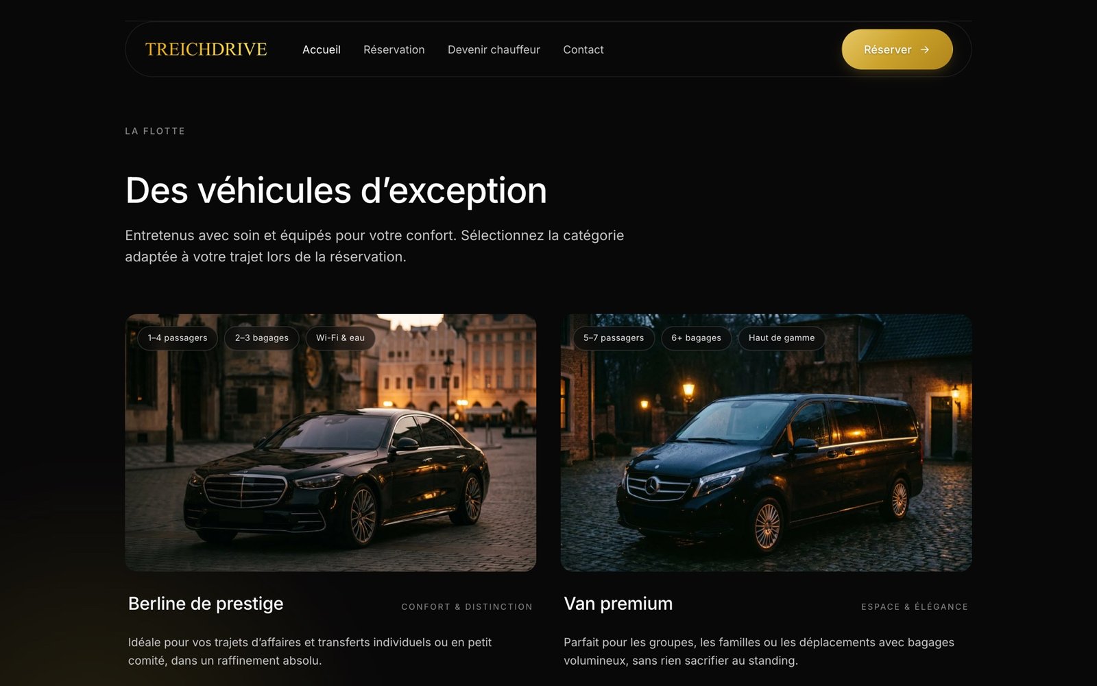 Treich Drive, la flotte : berline de prestige et van premium