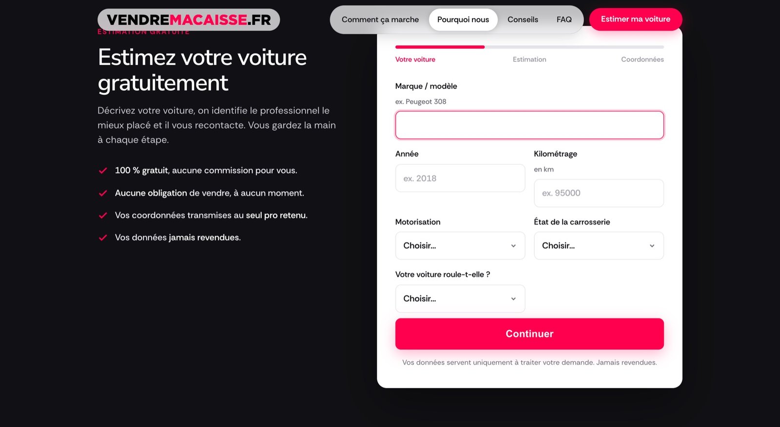 Vendre Ma Caisse : le formulaire d'estimation gratuite
