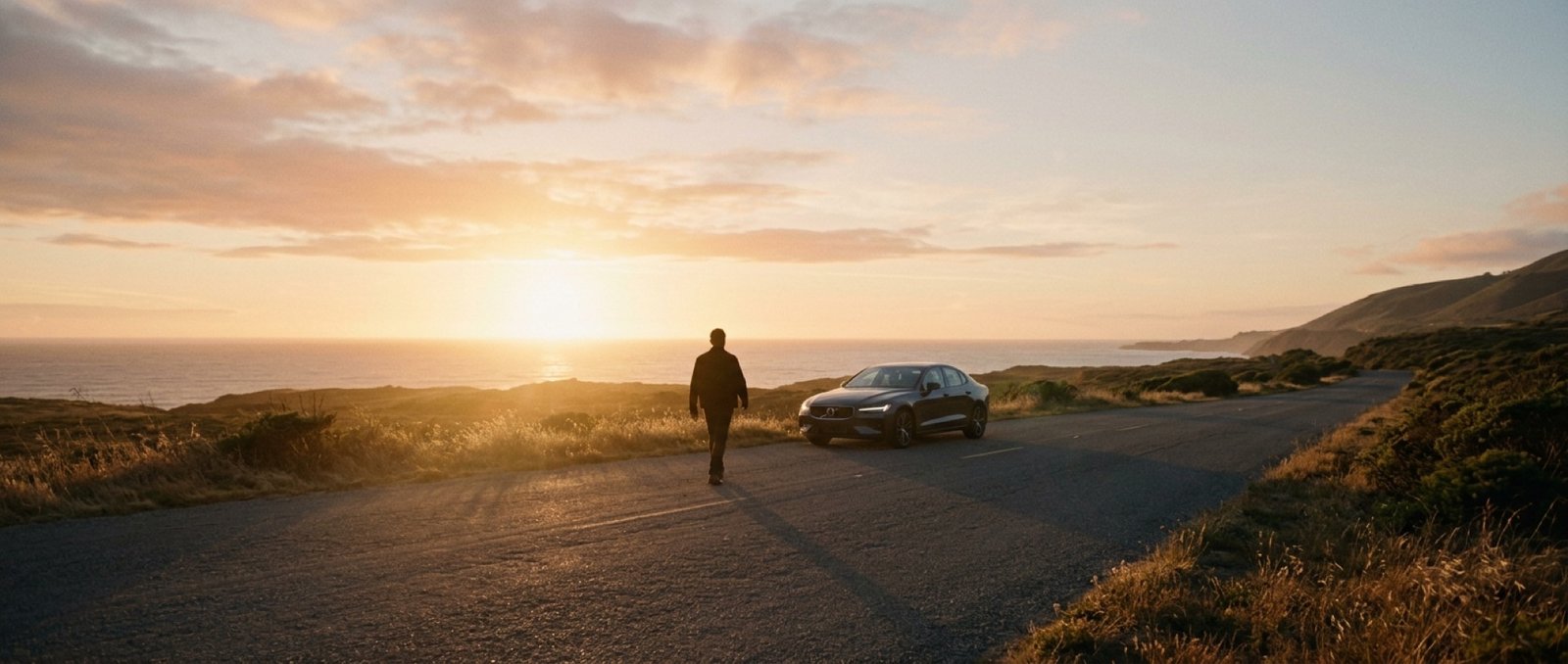 Route côtière au coucher du soleil