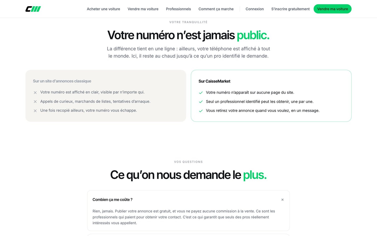 CaisseMarket : comparaison avec un site d annonces classique sur la protection du numero