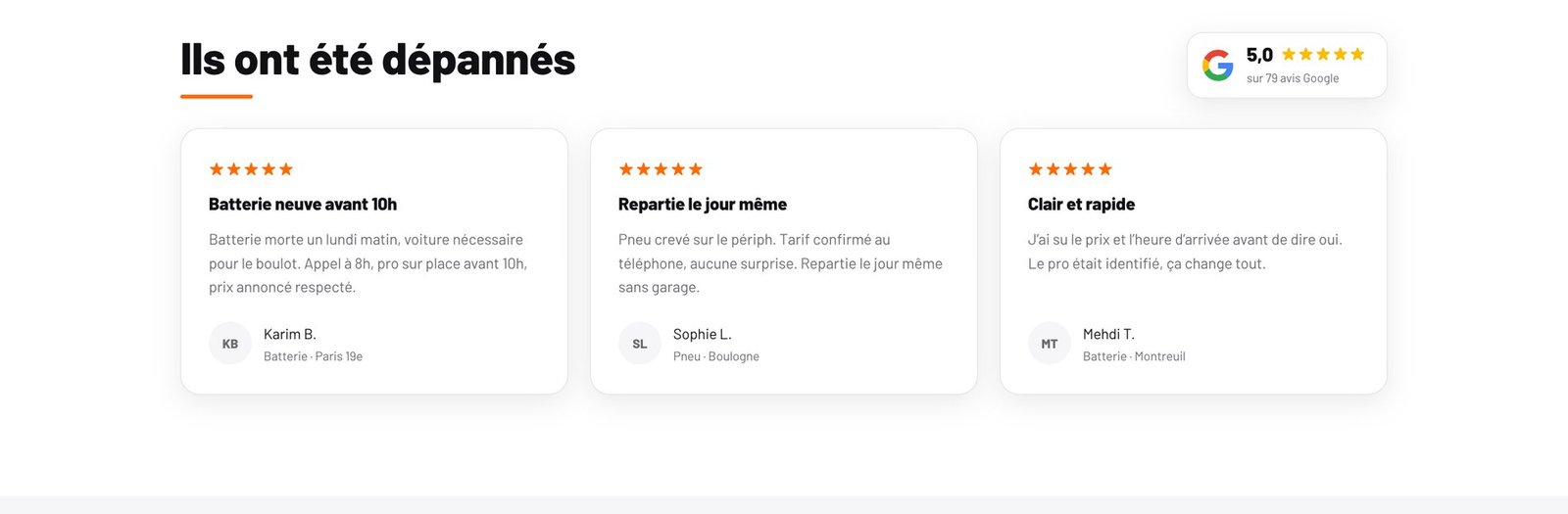Mon Dépannage Auto : avis Google 5 sur 5 et témoignages clients