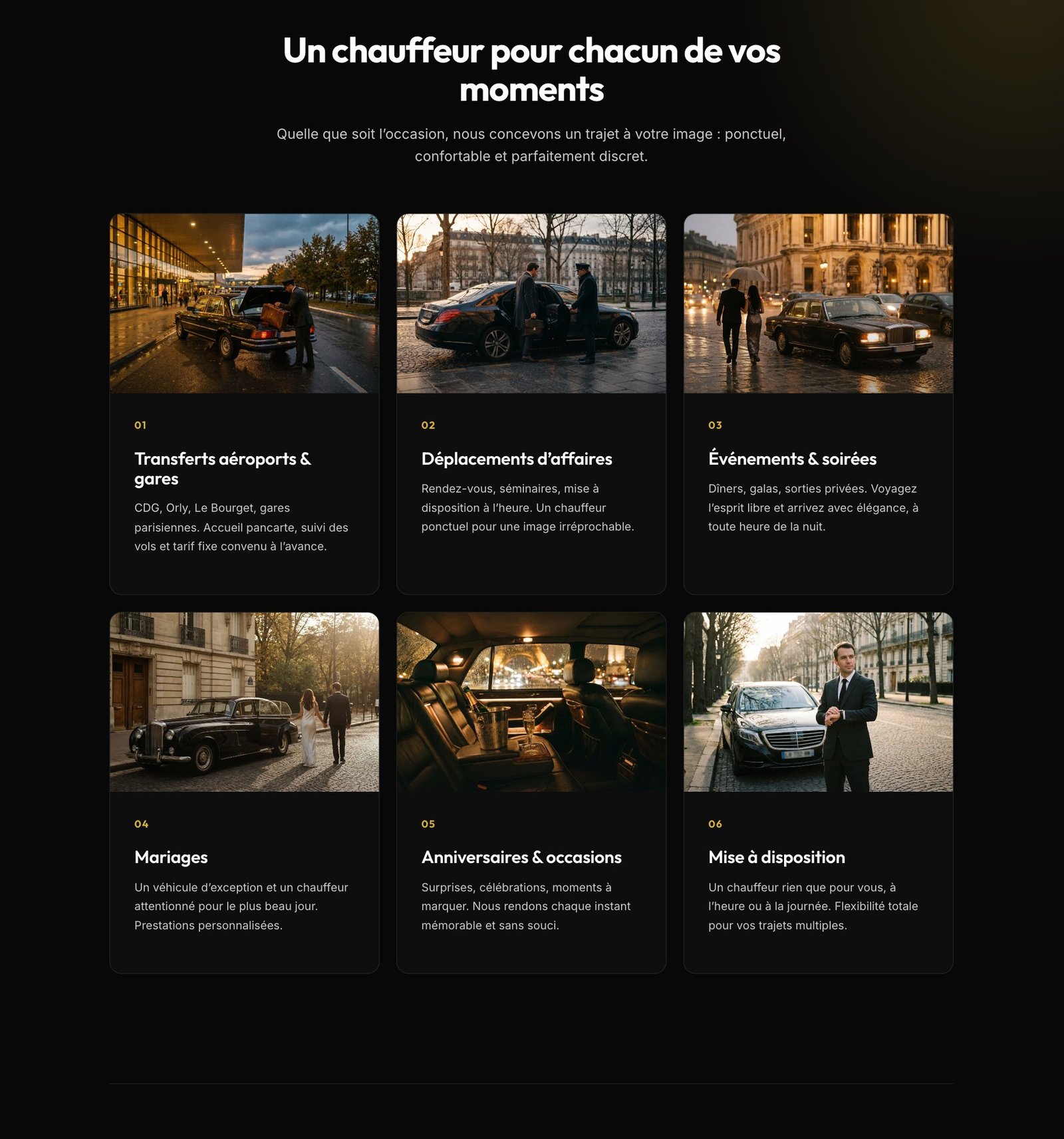 Treich Drive : les prestations (transferts, affaires, événements, mariages, mise à disposition)