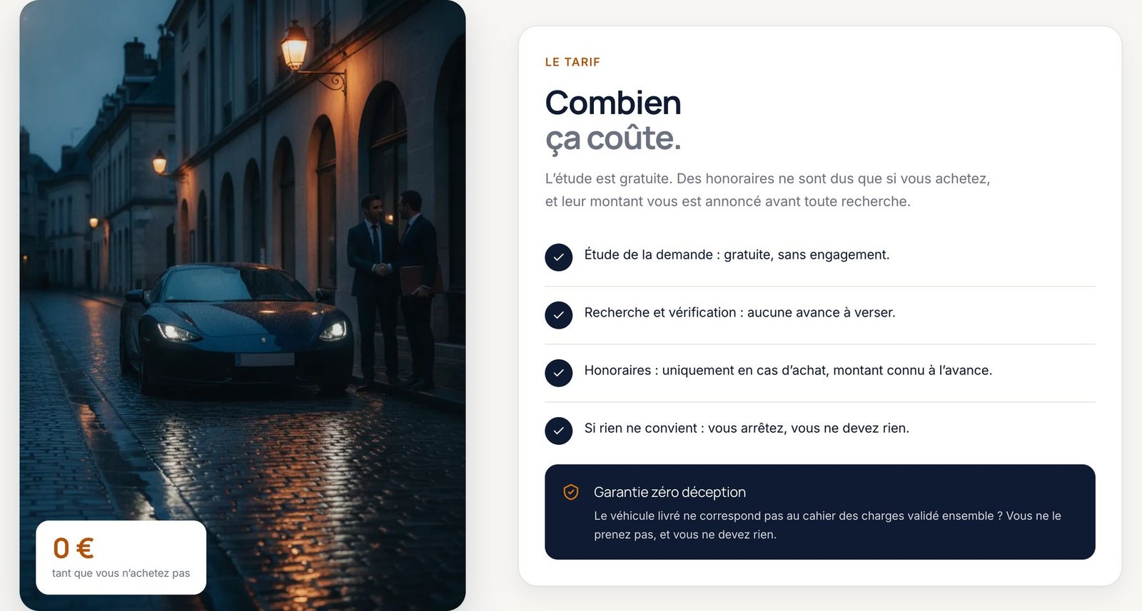 Avenue Auto : le tarif, zero euro tant que le client n achete pas